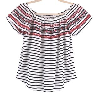 THML Mirah On or Off the Shoulder Embroidered Striped Knit Top Sz S